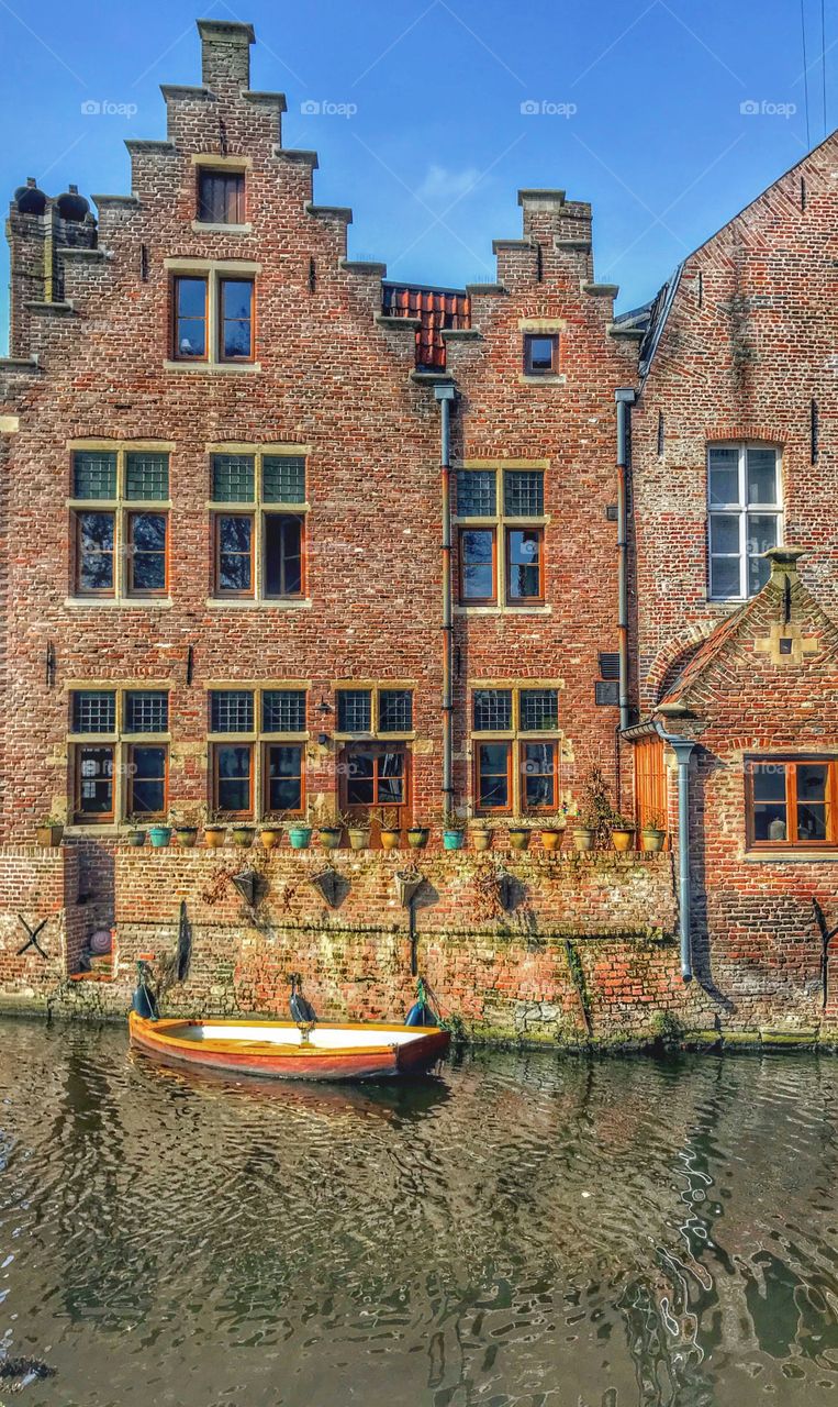 Plants on ledge of old canal house