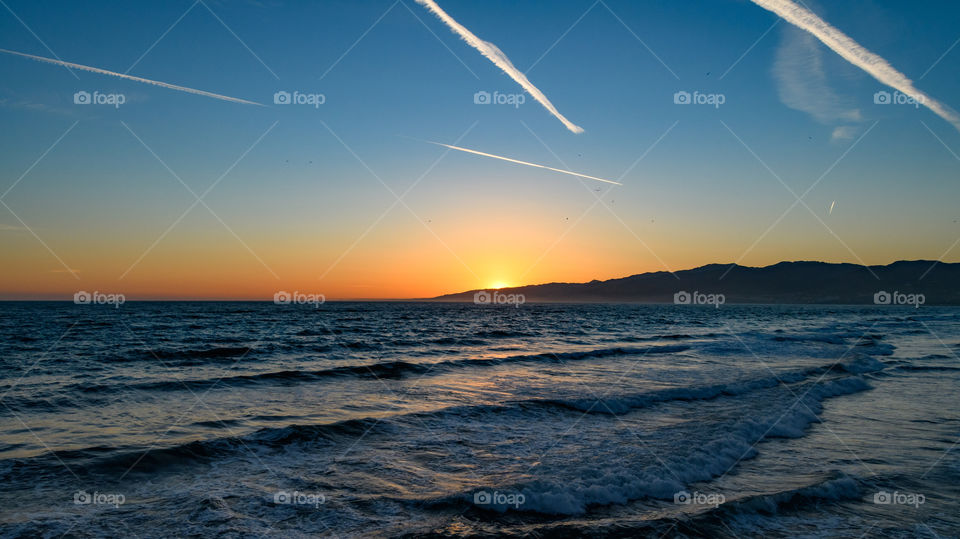 Sunset in Santa Monica Beach, California