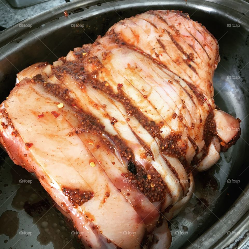 Pork joint marinated and ready to roast 