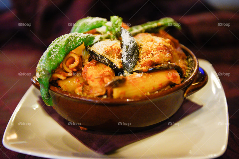 Italian pasta dish served at a restaurant in Cefalu Sicily.