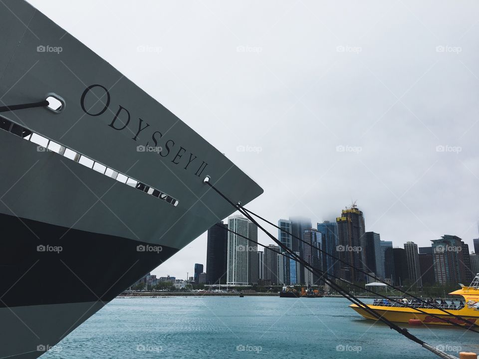 Odyssey II with an incredible view of Chicago where Lake Michigan and Navy Pier meet.