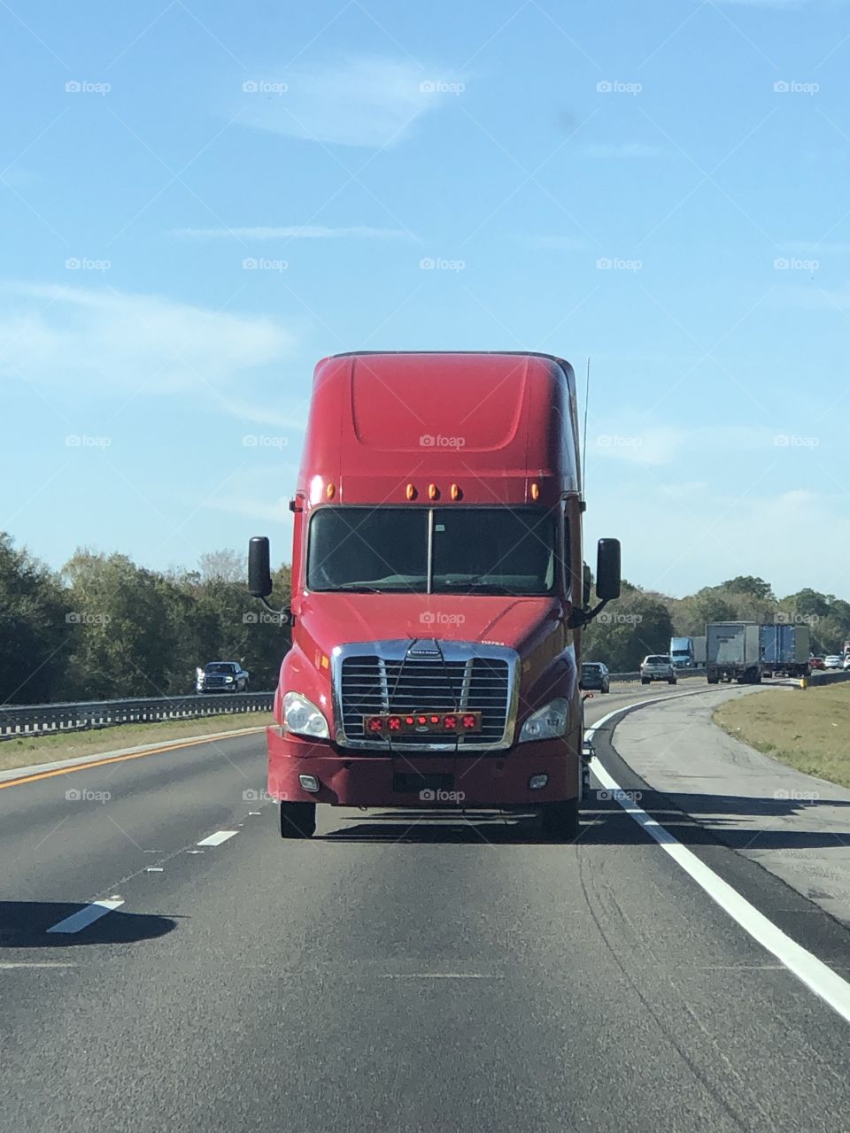 Wrong way? Looking right at a big rig being towed