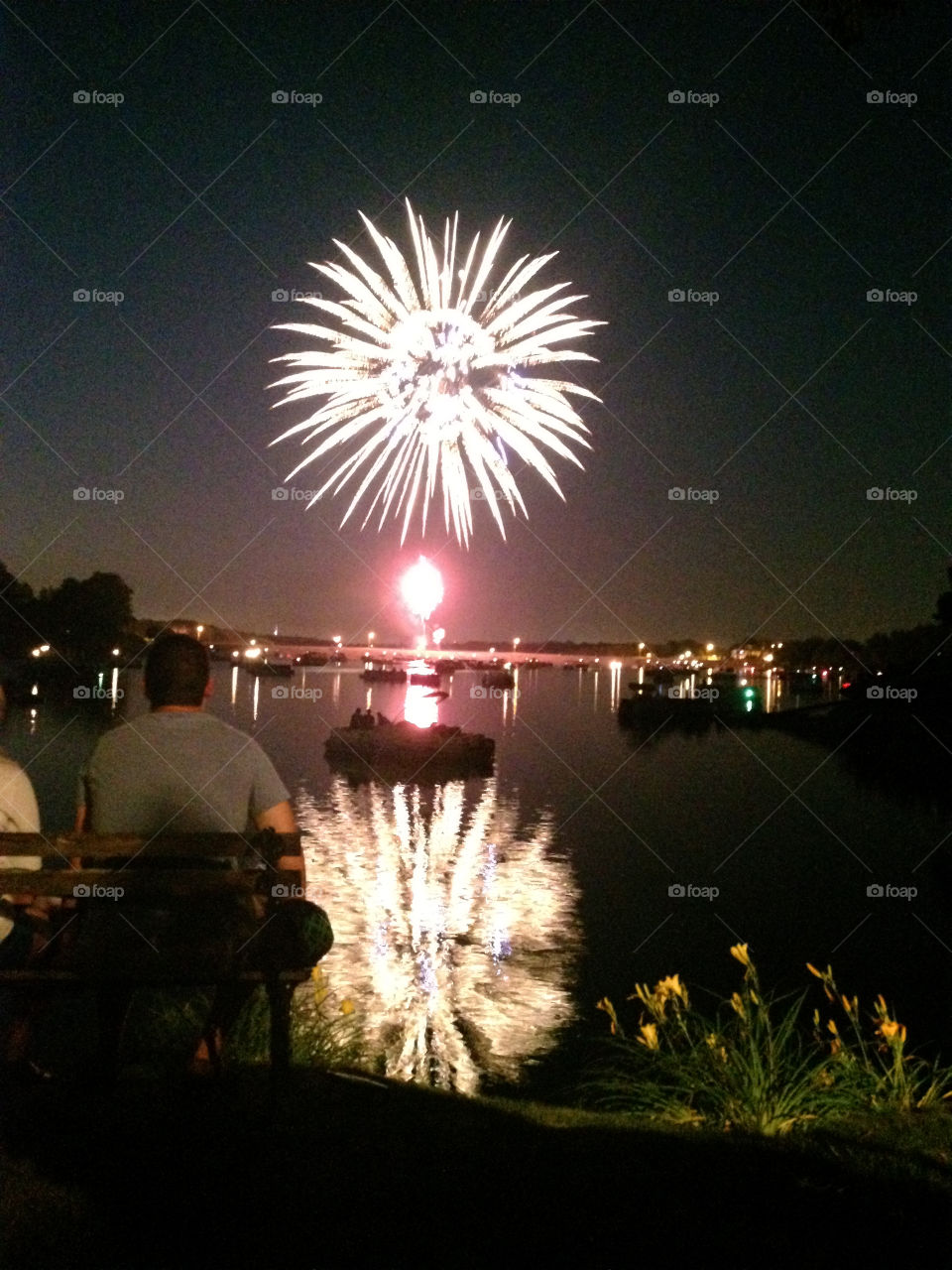 sky lake night fireworks by lewis392