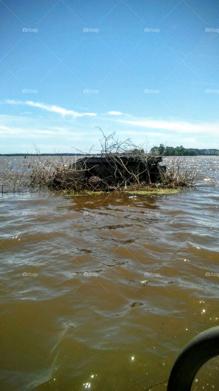 Flooded duck camp on the Lousiana lake