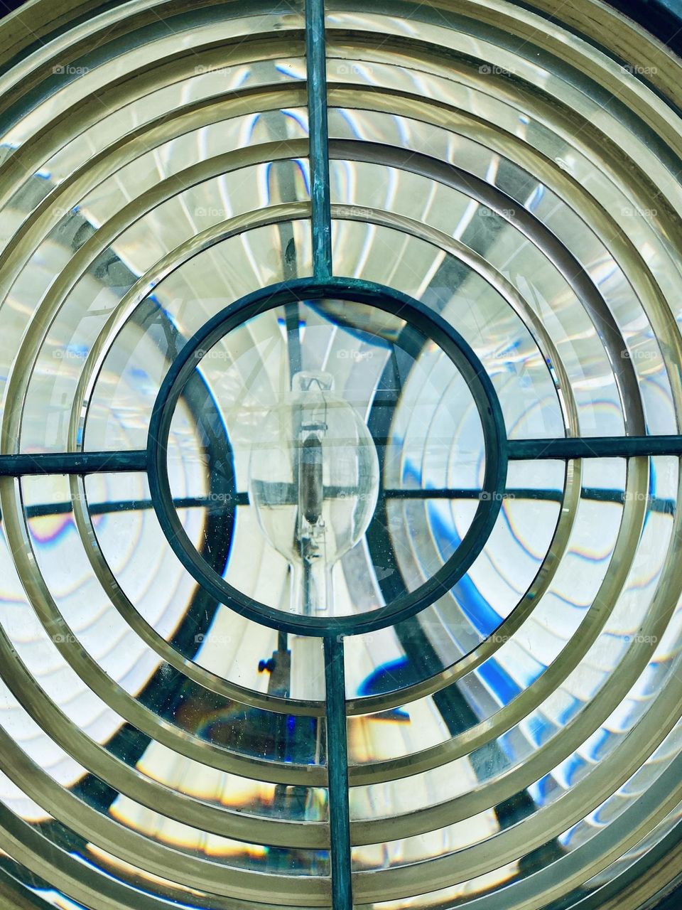 Close up of the light in a lighthouse