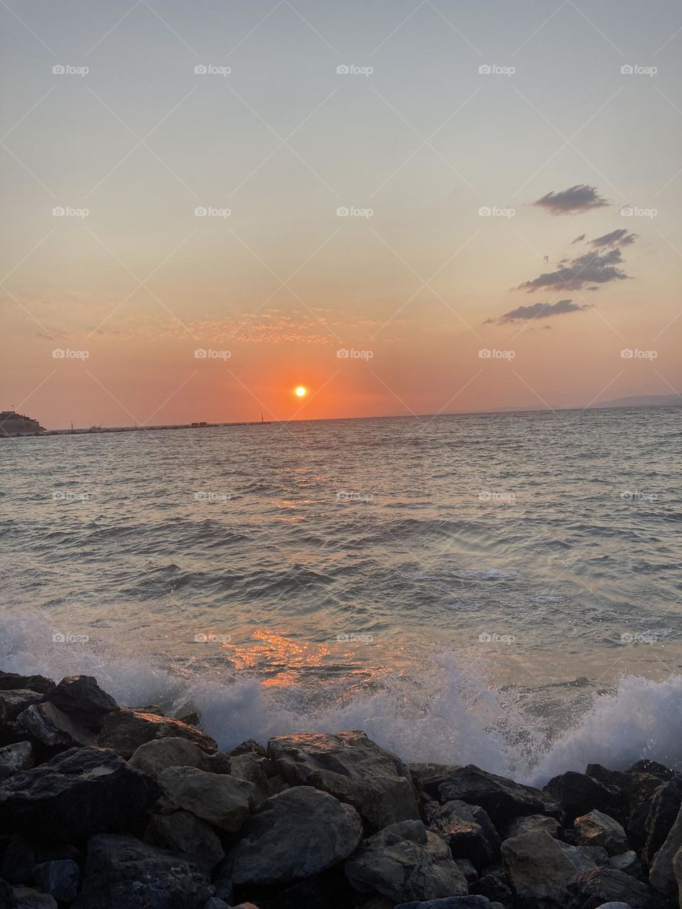 Sunset in Kusadasi, Turkey. Beautiful summer time views during holidays. Gorgeous nature and landscapes. 