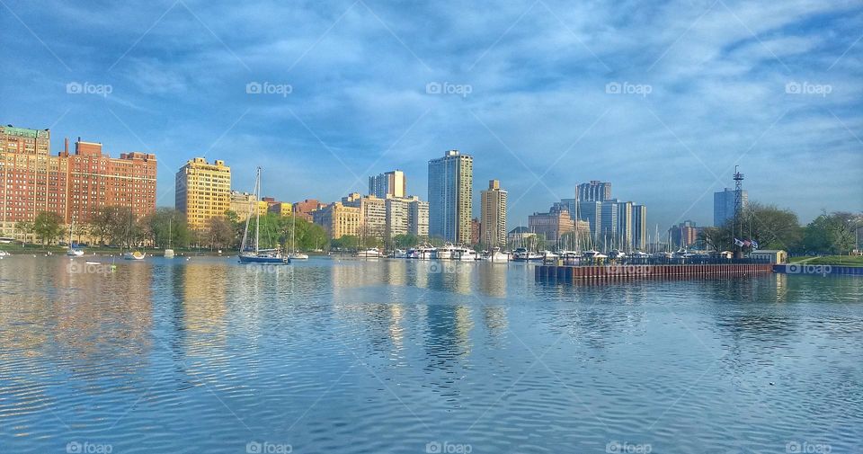 Chicago skyline over the harbor