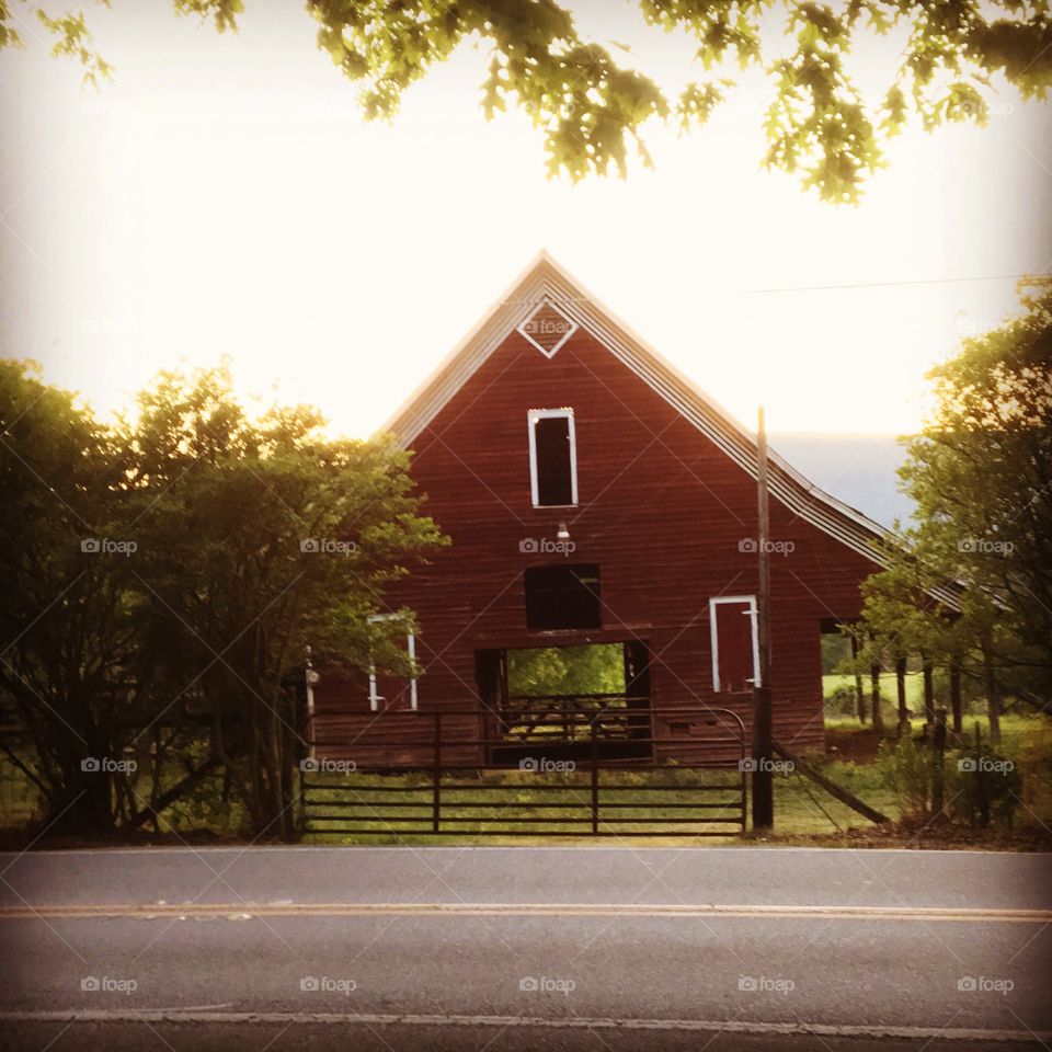 Old barn at sunset