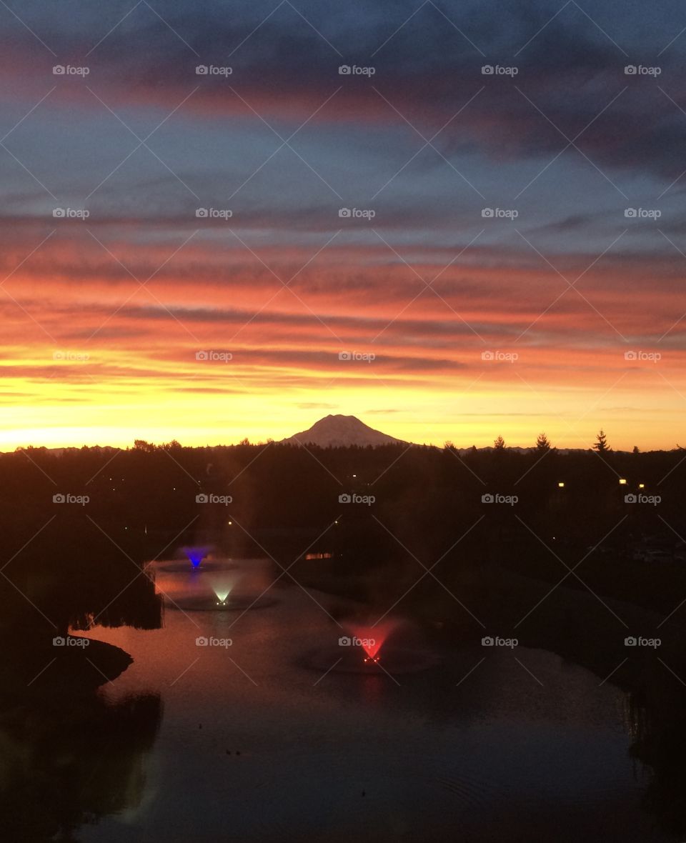 Mt. Rainier highlighted by the colors of the early morning - Lakewood, Washington