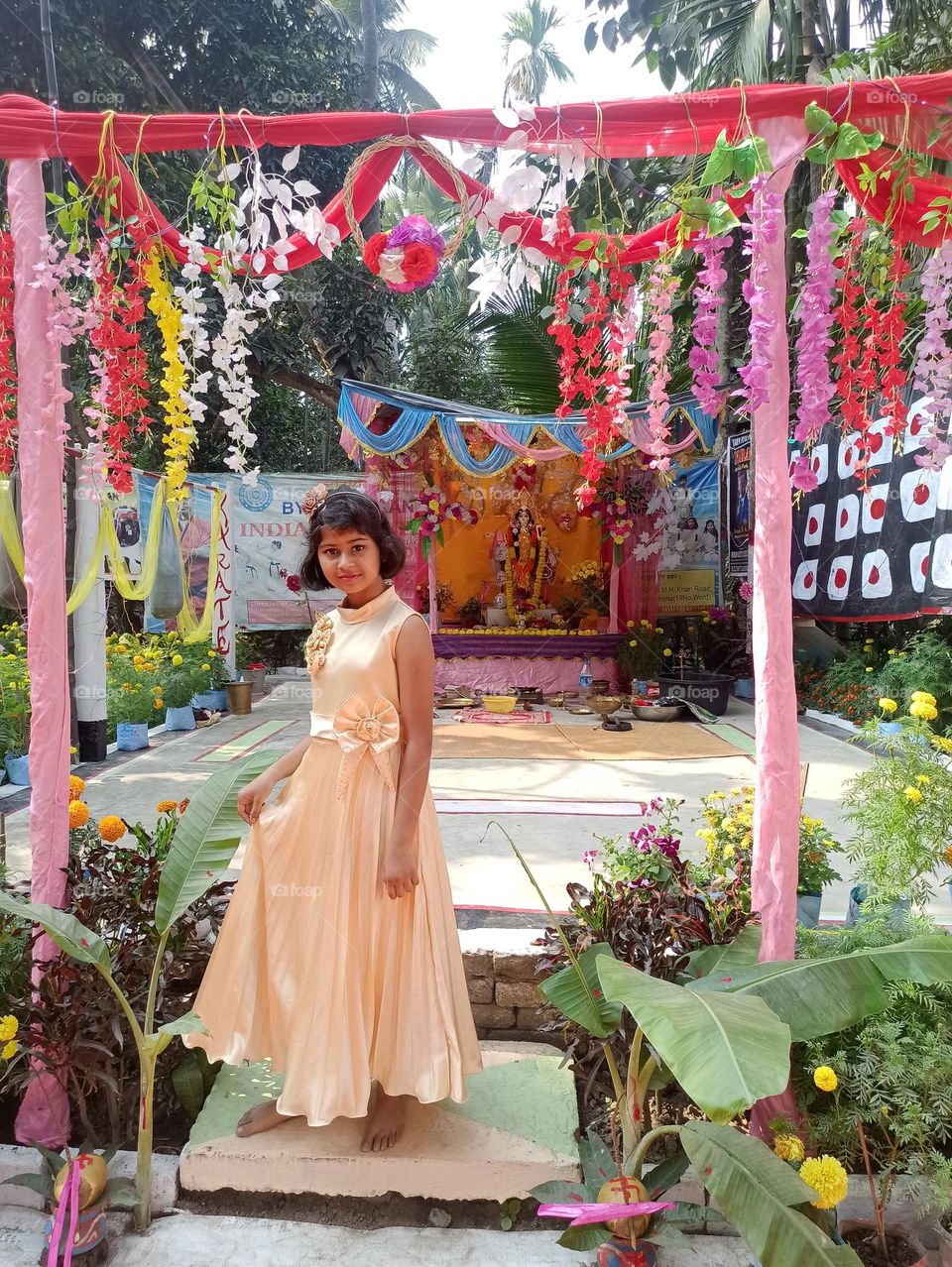 festival Saraswati Puja little girl.