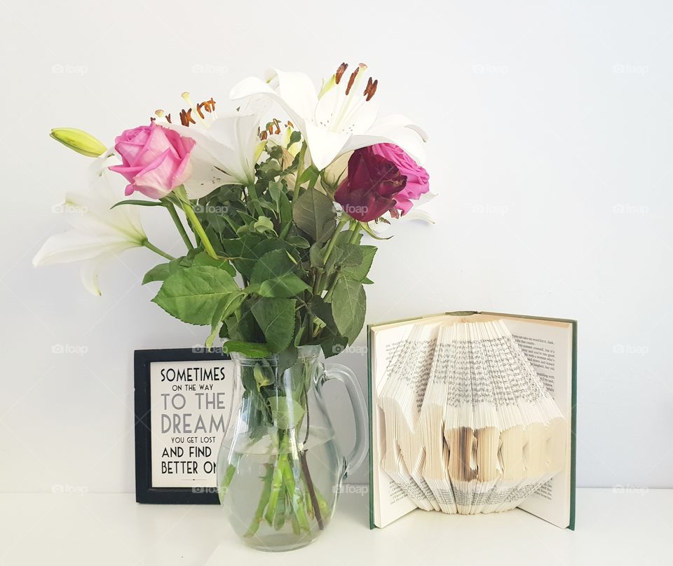 book art and flower display