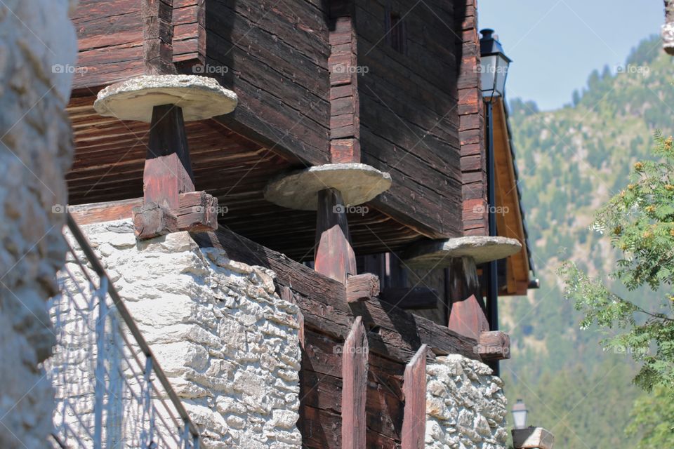 Close-up of wooden chalet