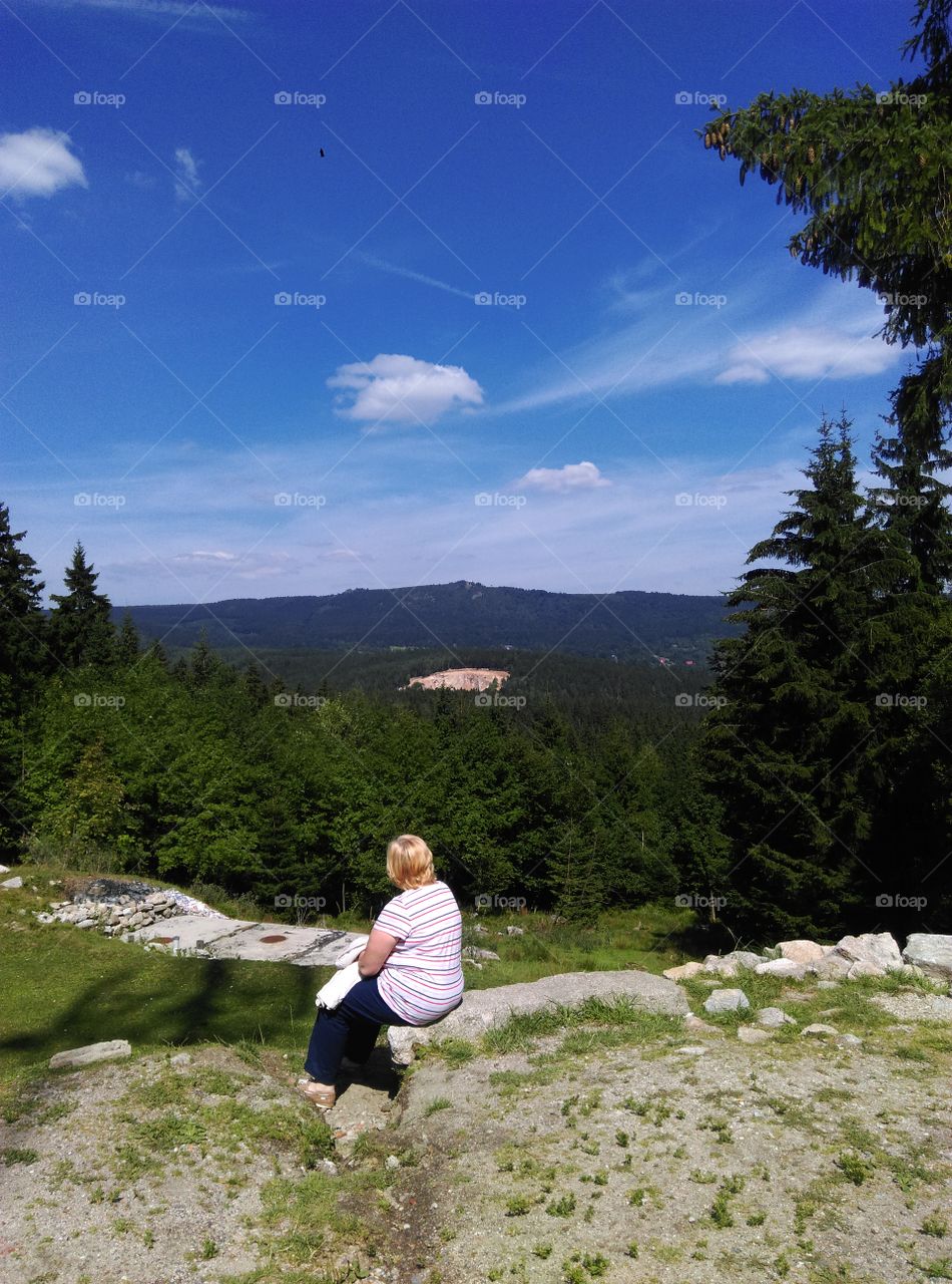 Mountain view. Woman in Polish mountains
