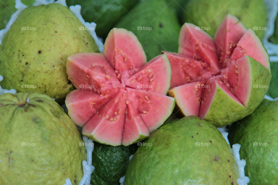 Full frame of guavas