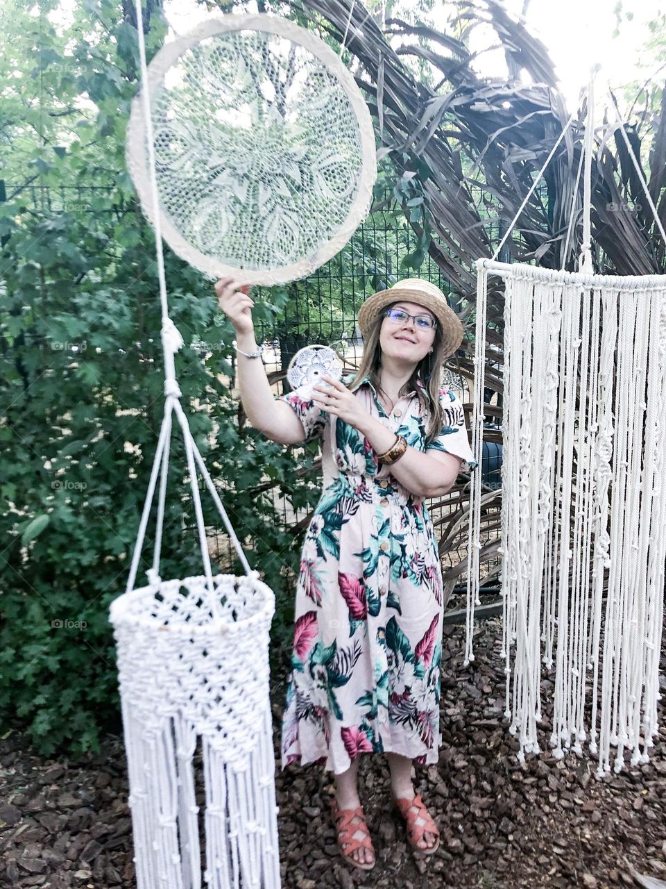 Woman in dress with macrame in park