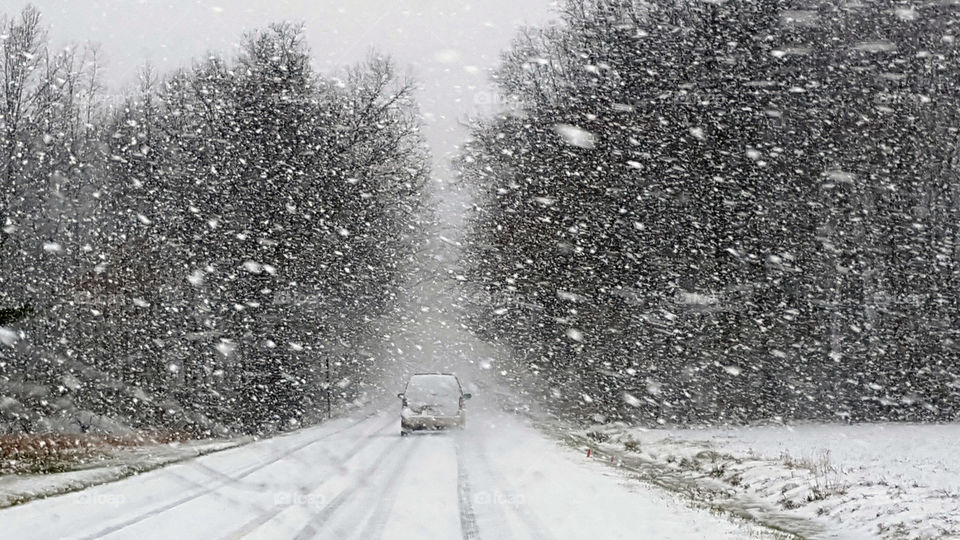 Driving on a snowy road