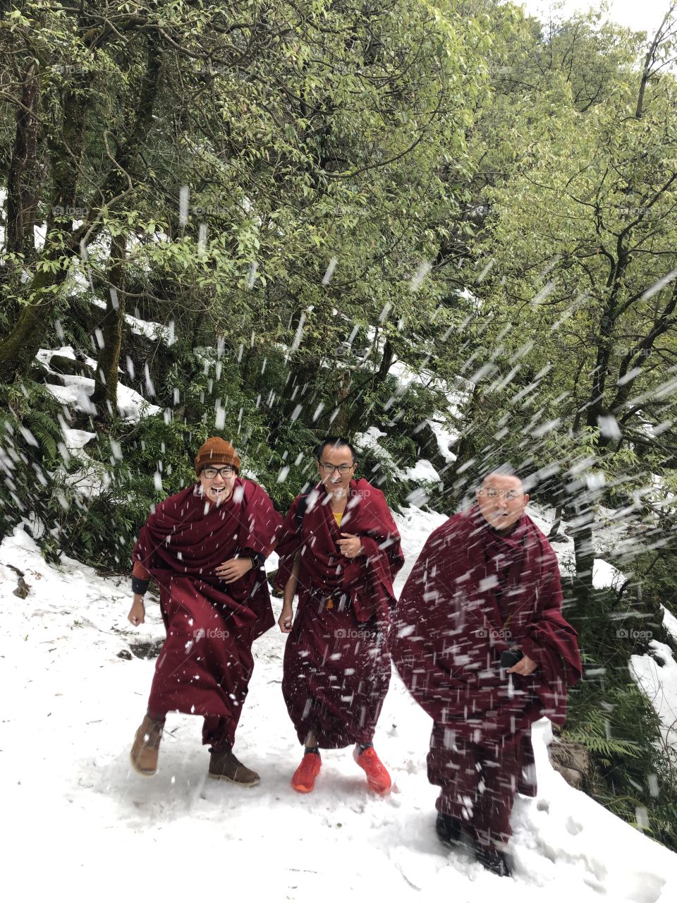 Snow Winter with monks Playing 