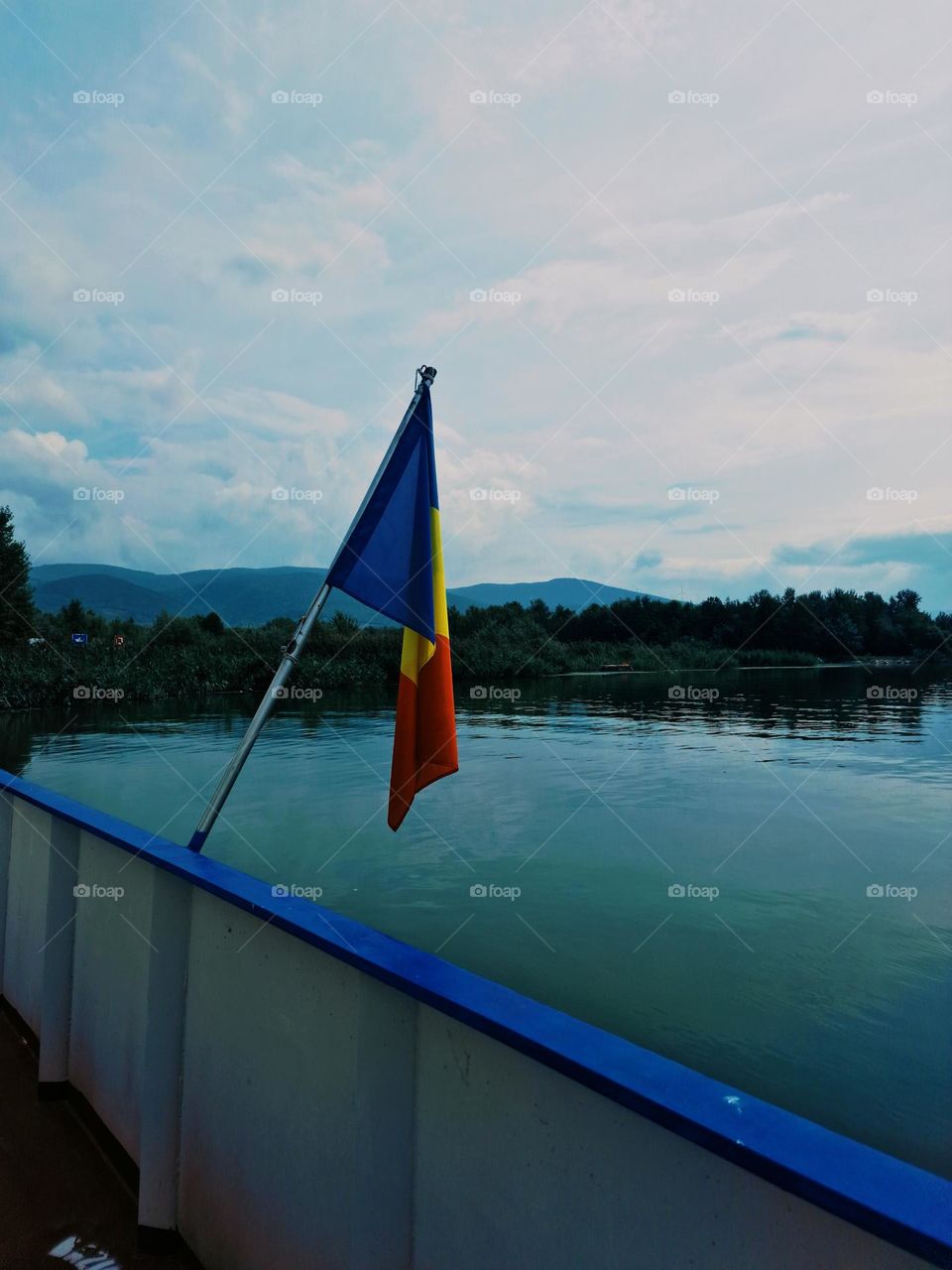 the Romanian flag on the ferry