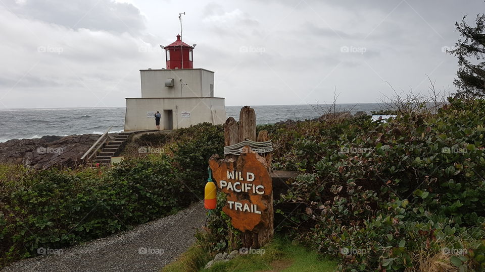 Lighthouse at beautiful rugged coast at Wild Pacific Trail