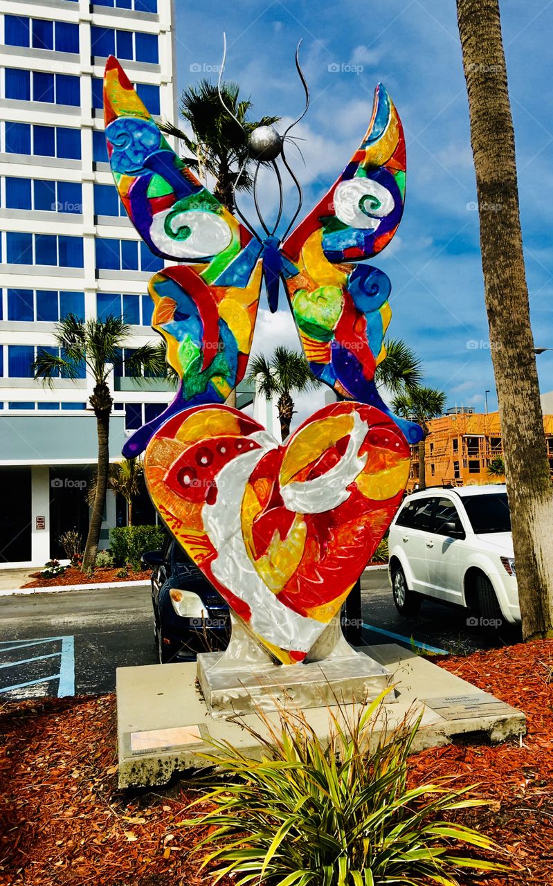 The Barrymore Hotel art sculpture located at Riverwalk in downtown TampA, FL. Located next to the Straz Center (Perdorming Arts). Vibrant beauty.