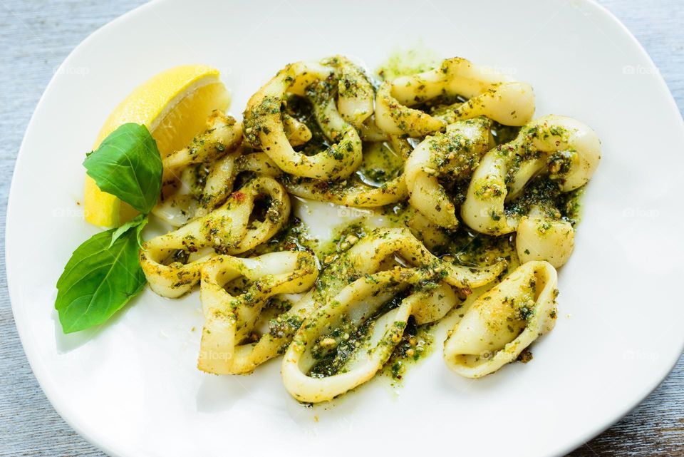 Delicious sea food squid dishes