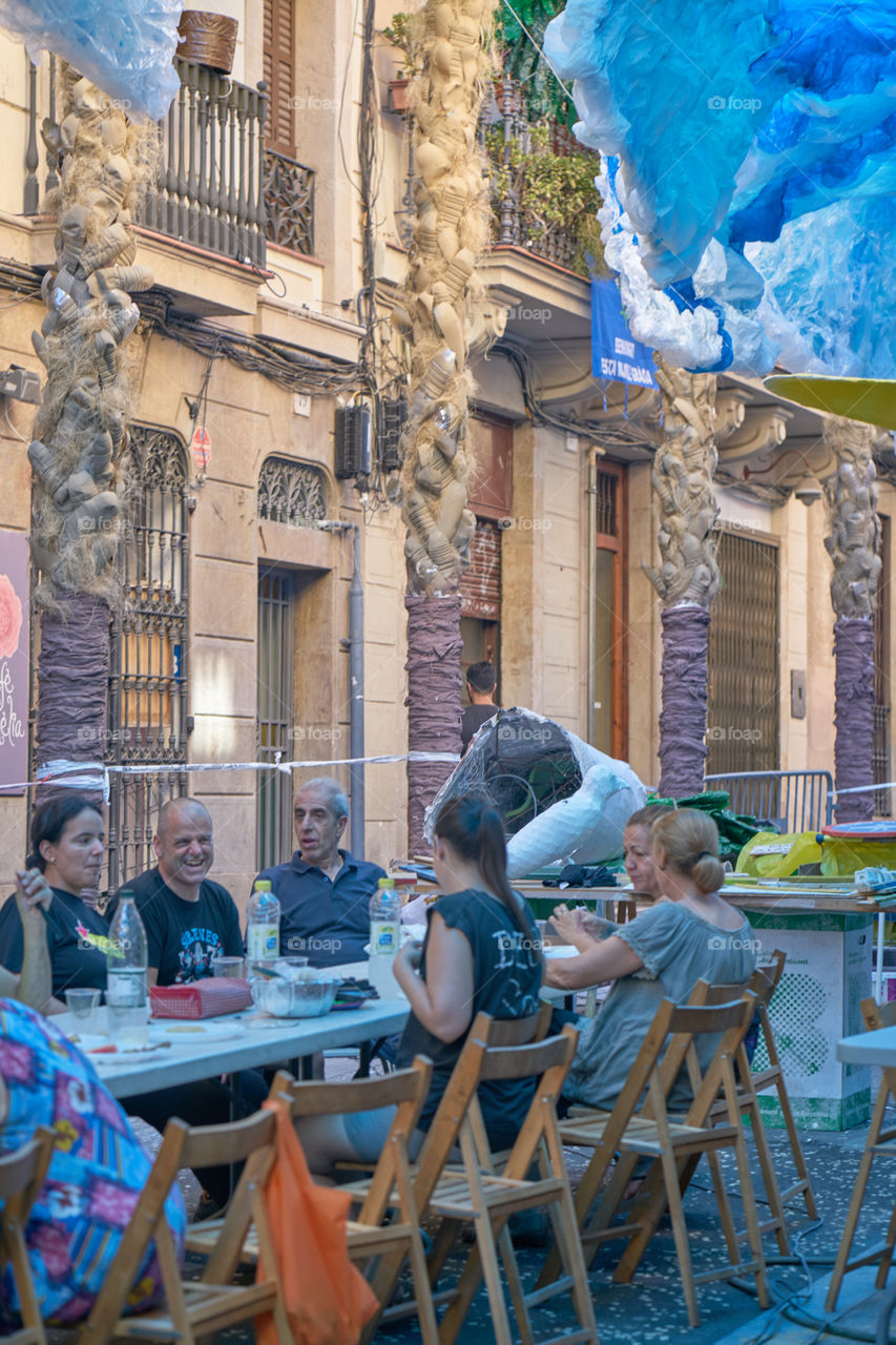 Ready for Fiestas de Gracia. Streets Decoration