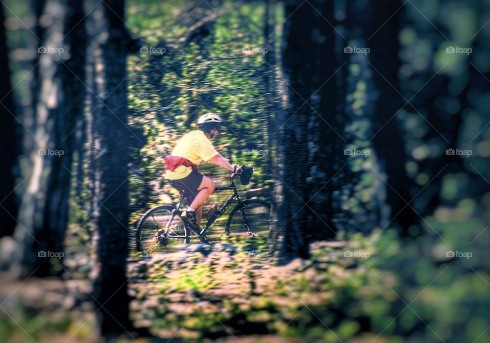 Bike. Mountain biker in woods