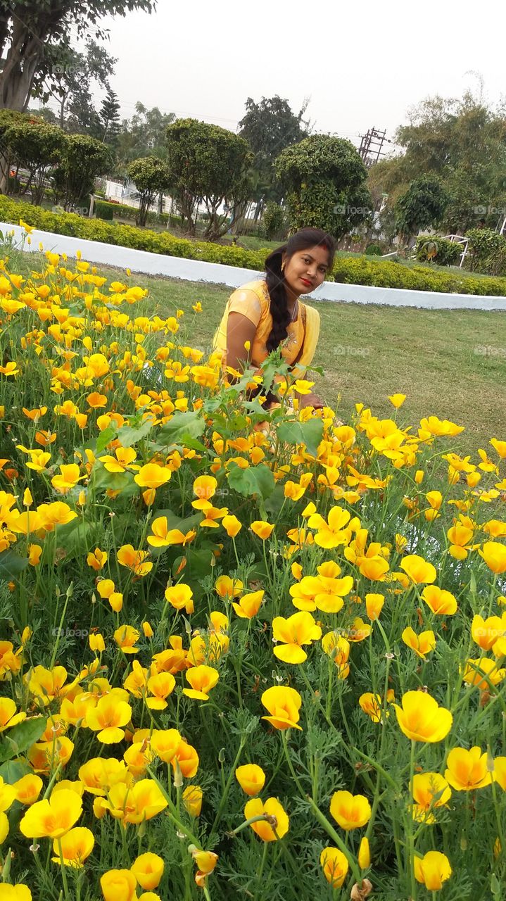 beauty with flowers, moment