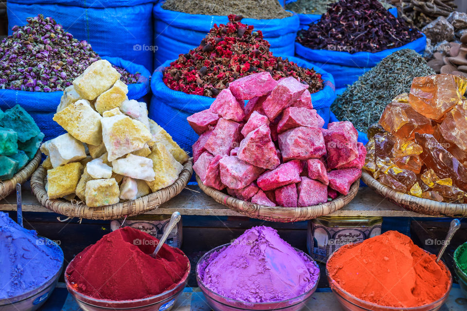 Spices and herbs on a moroccan market