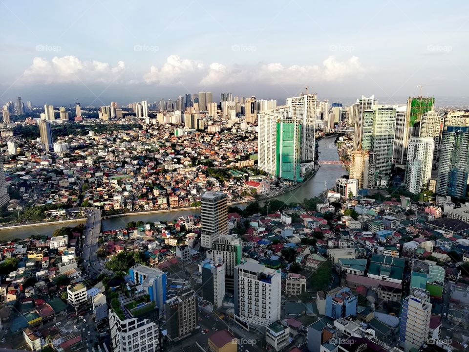 Manila Skyline with Pasig River flowing through Metro Manila, Manila, Luzon, Island of Philippines