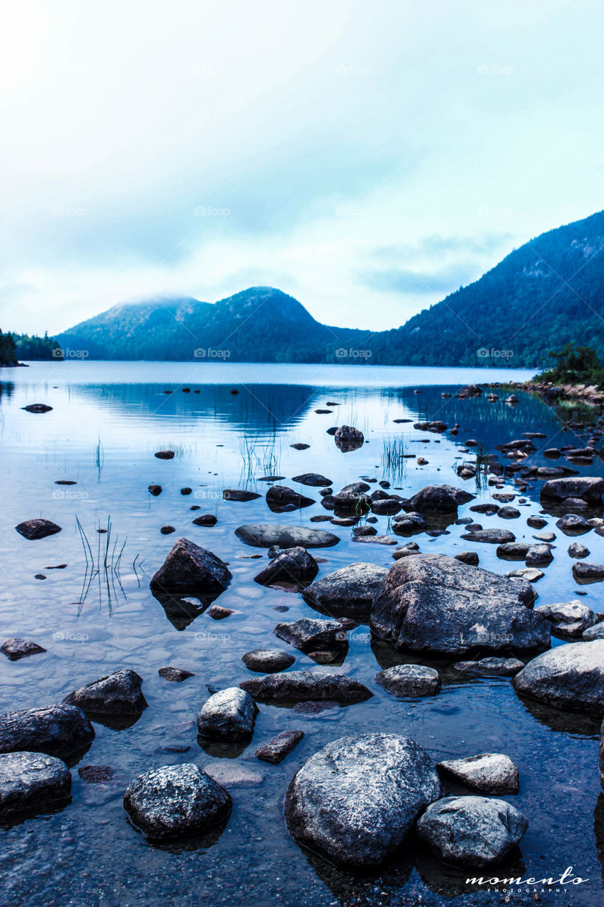 Mountain lake with rocks