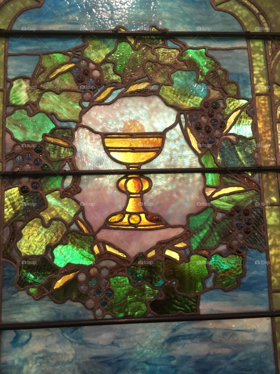 Holy grail stained glass window Tiffany 