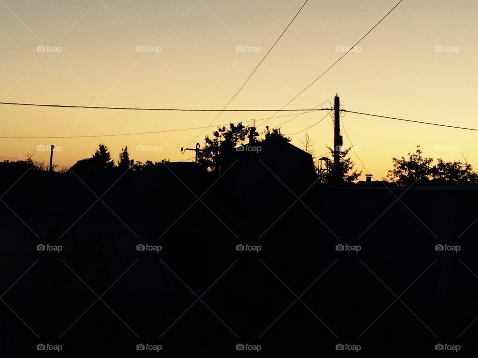 Silhouette, Sunset, Wire, Sky, No Person