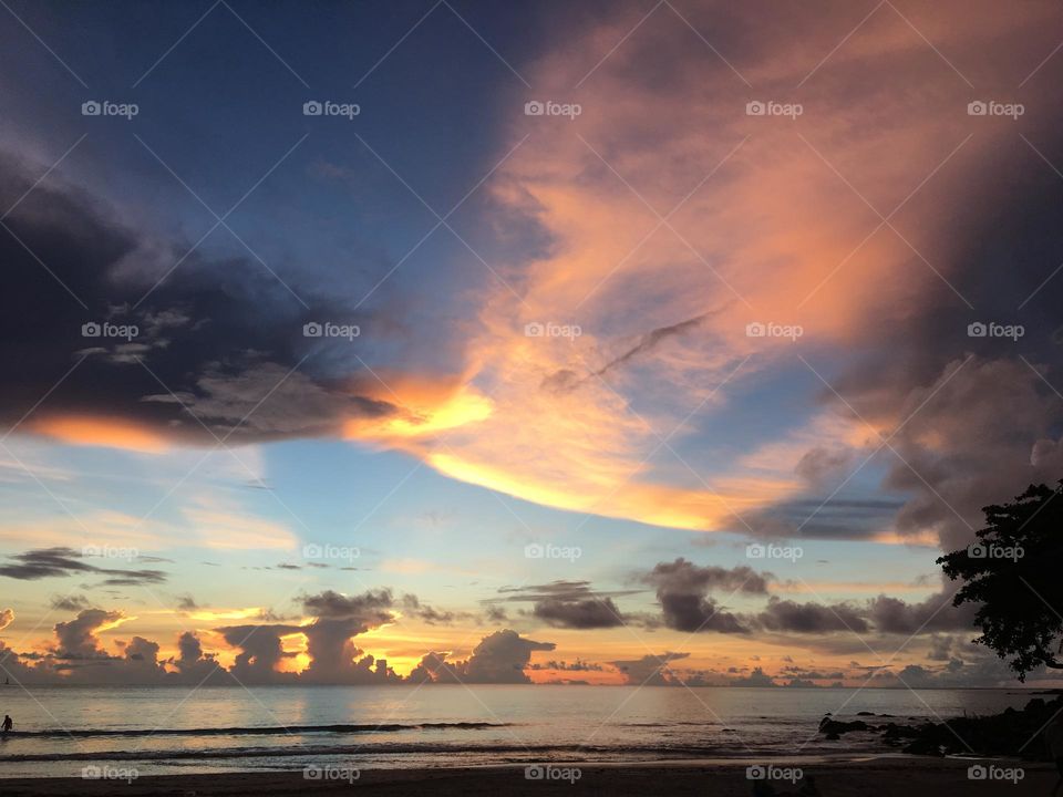 Light and clouds as painting in sky of Mauritius island 