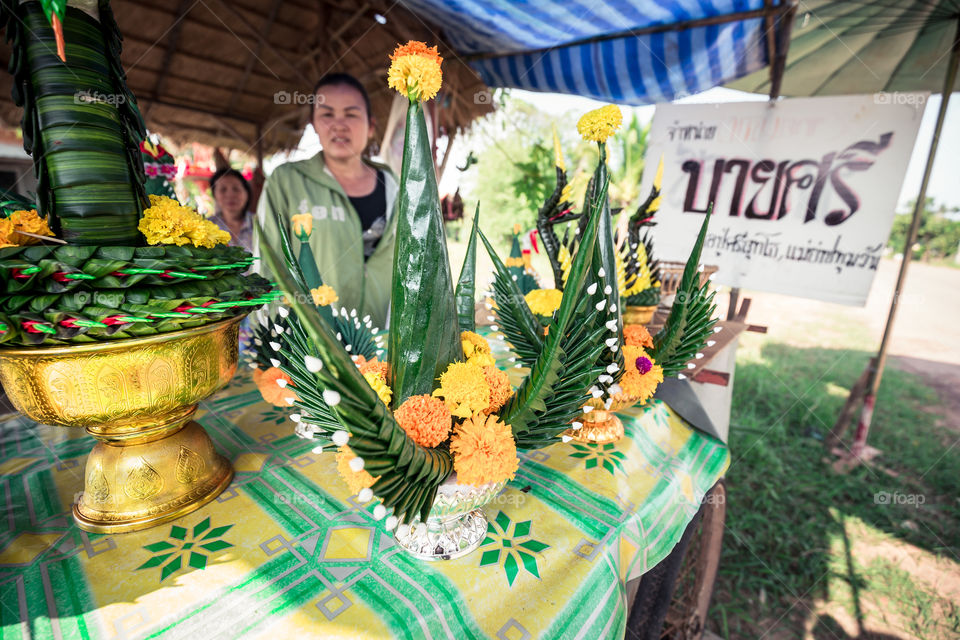 Rice offering for pray in the temple 