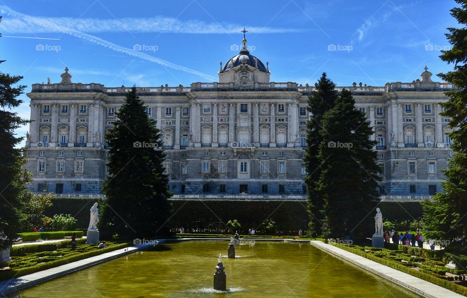 North side of the Royal Palace. View of the north side of the Royal Palace of Madrid from the Sabatini Gardens