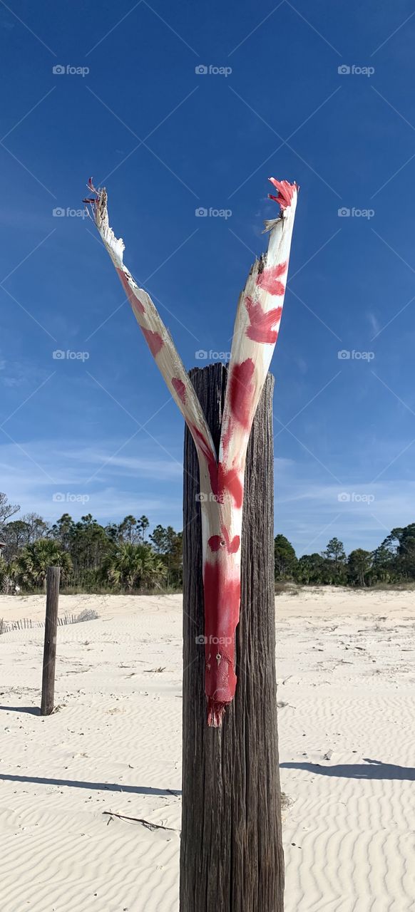 Red & white beach artwork 