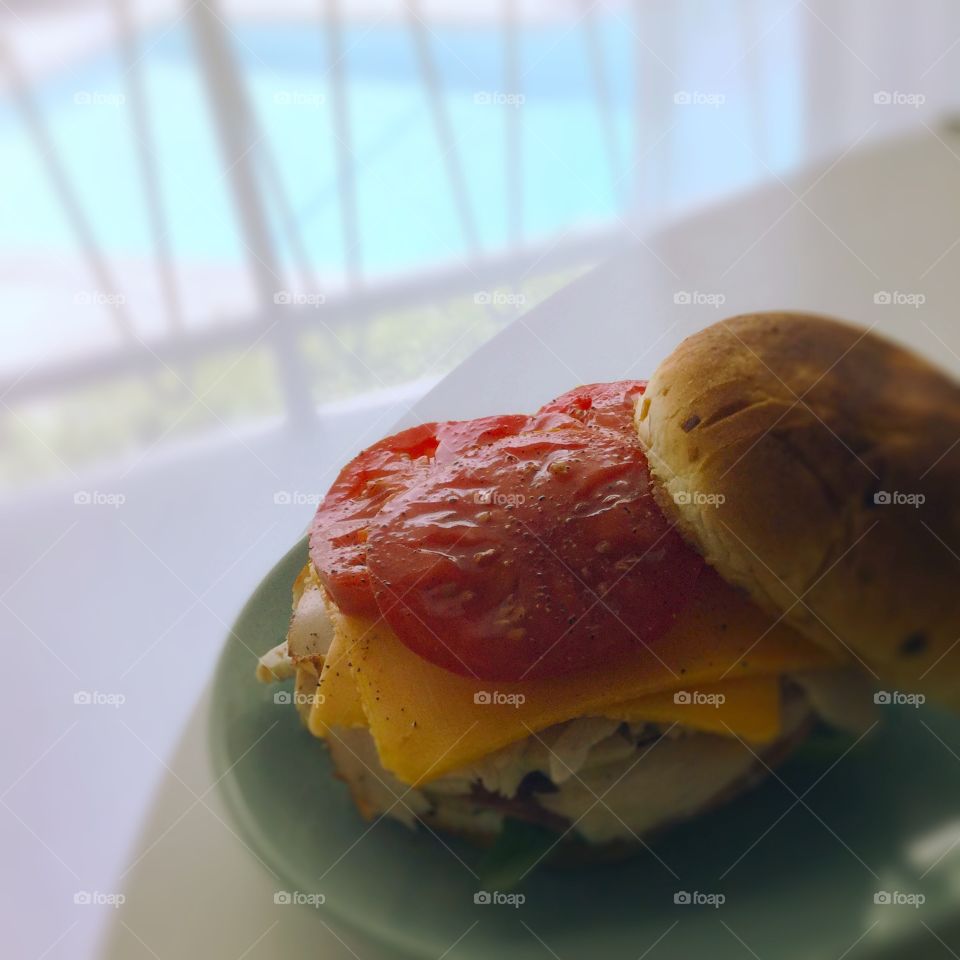 Jersey Beefsteak Tomatoes on a Turkey Breast and Cheddar Cheese Sandwich