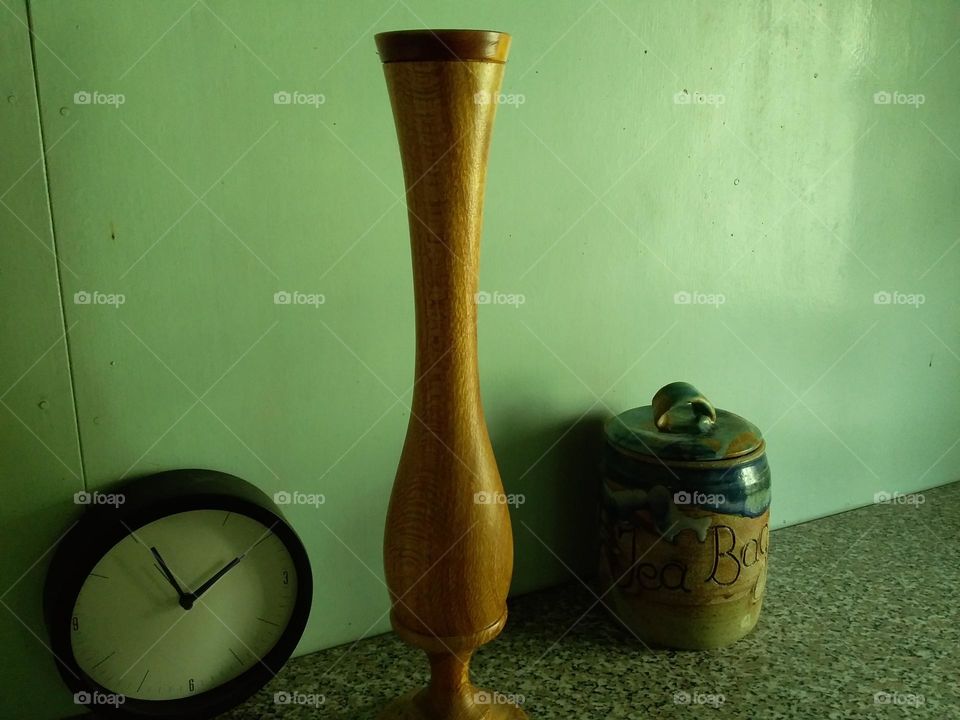 tall wooden vase turned from silky oak