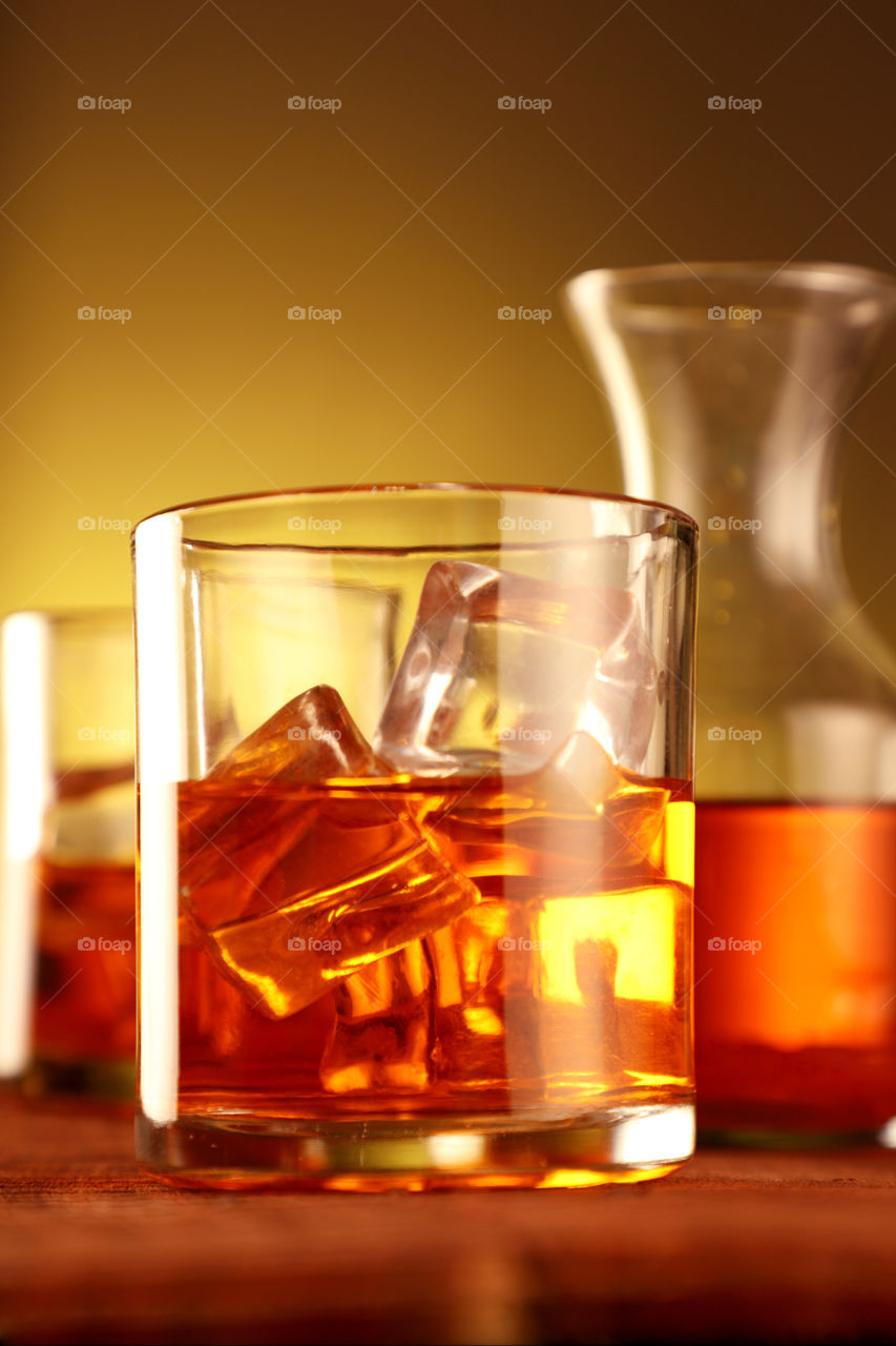 Chilled Whiskey glass with ice cubes