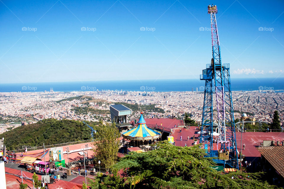 View of Barcelona from tibidabo park 