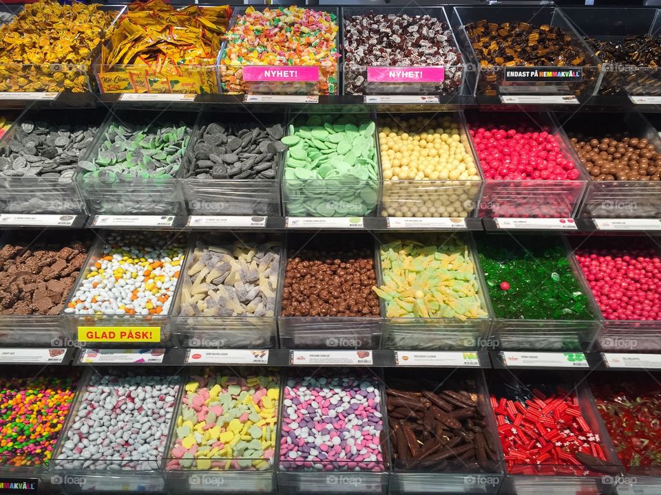 Mixed candy in Swedish store.