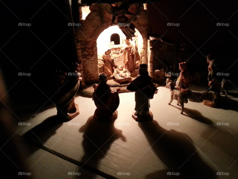 Nativity. Lighted nativity we set up at Christmas. 