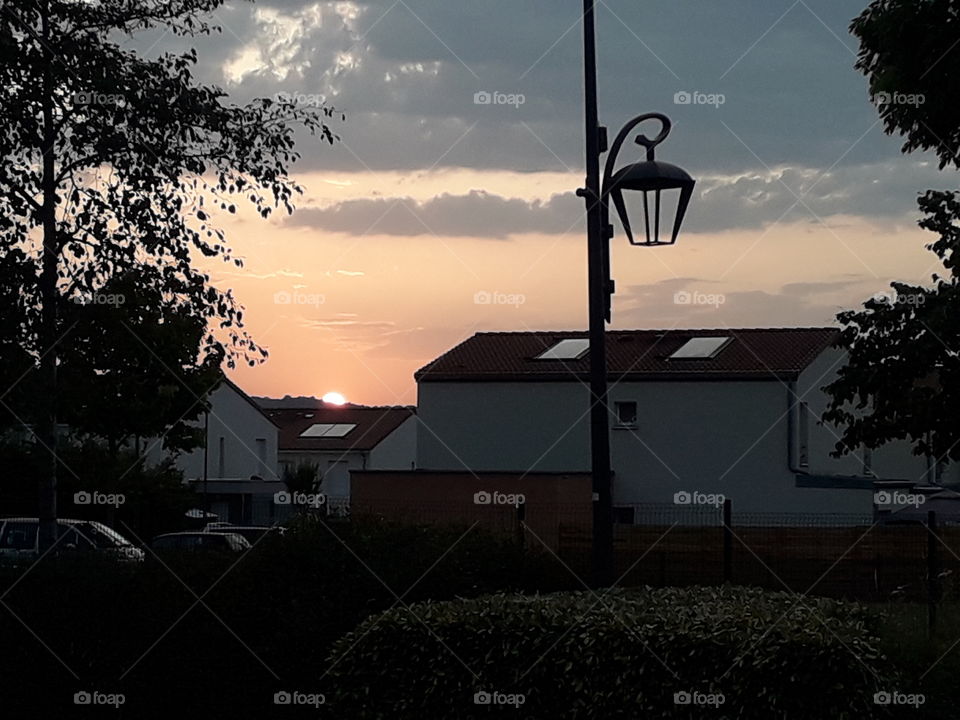 sunset sky cloud lantern house tree