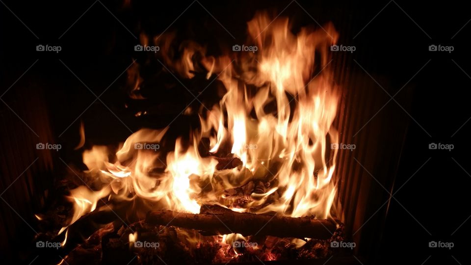 Roaring fire in winter