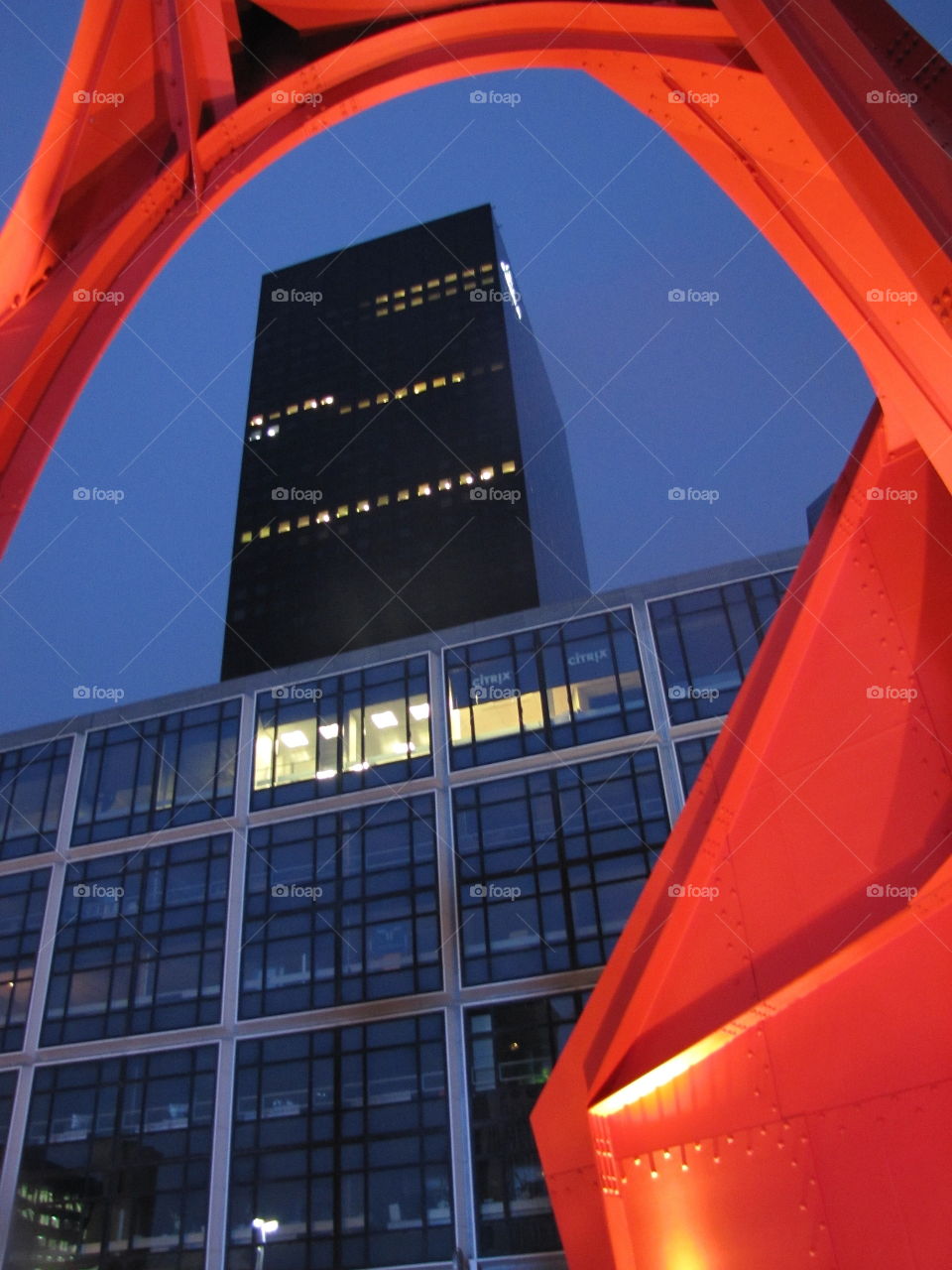 building under the red steel structure