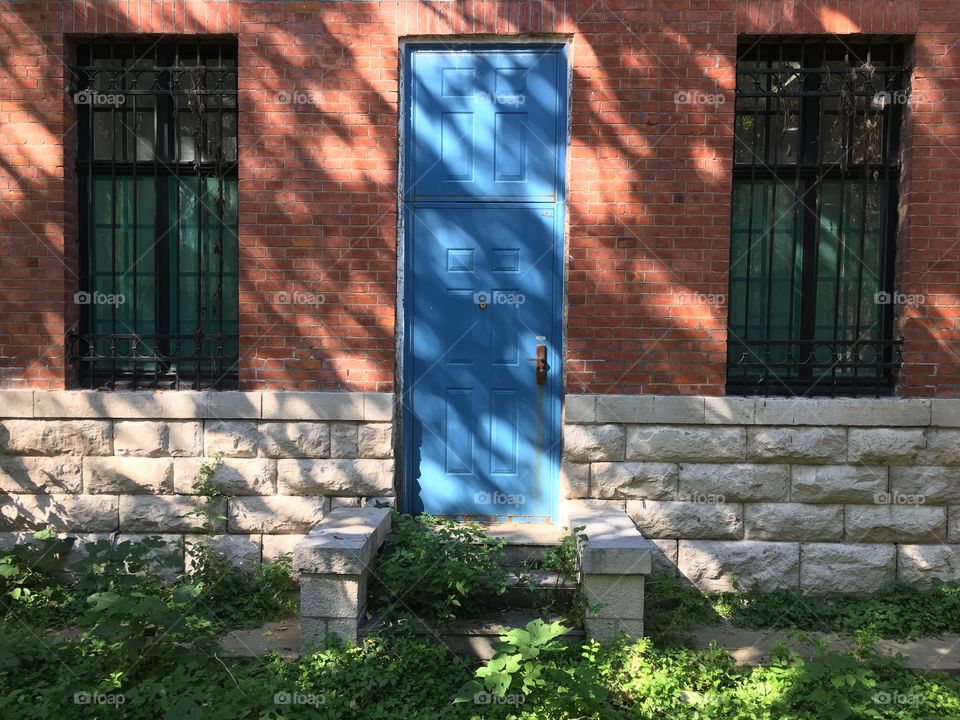 Blue door, red wall