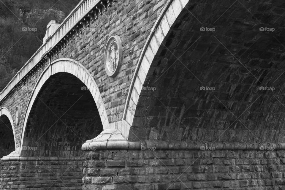 Stone bridge "King Boris Third", build in 1935 over the Yantra River in the district Asenov, Veliko Tarnovo, Bulgaria, Eastern Europe