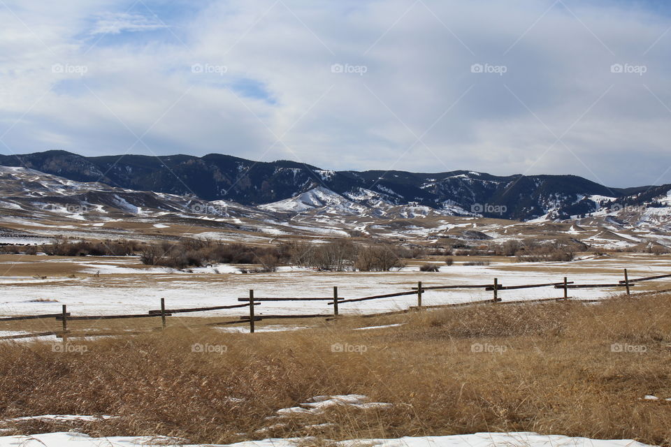 Unedited Mountain scenery scenic surroundings Mountain and Views and Beautiful grass snow fence wilderness back country