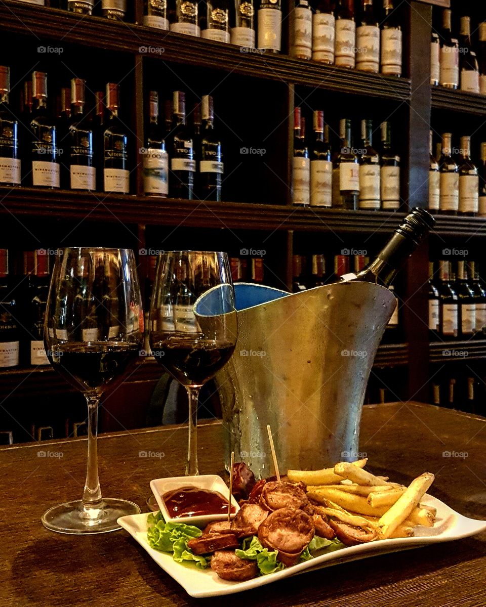 red wine and sausages